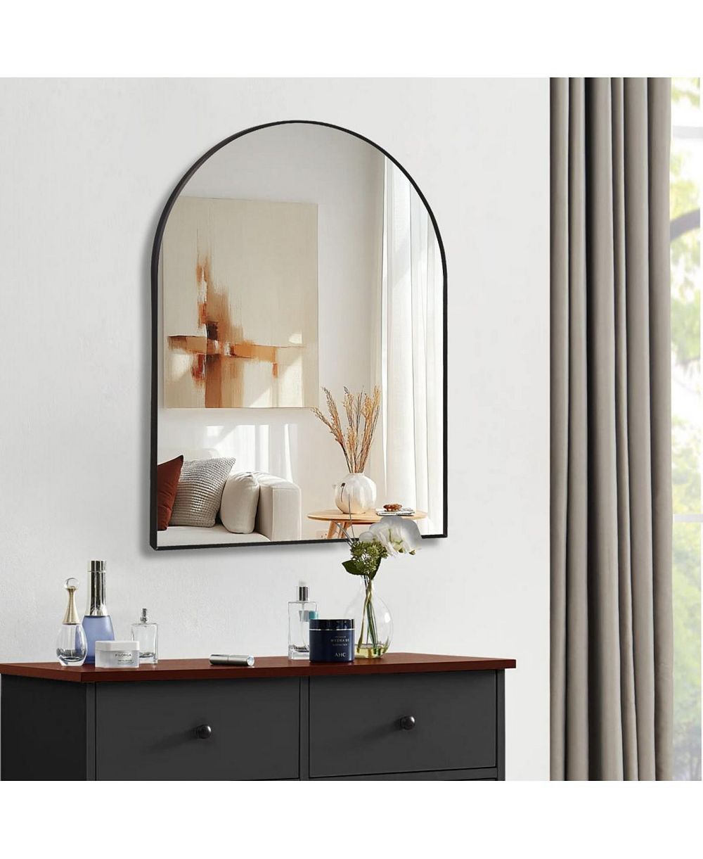 LAOTIES 30" x 40" Arched Bathroom Mirror, Metal Vanity Mirror for Entryway, Bathroom and Living Room