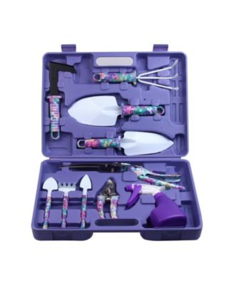 XDOVET Garden Tools Set 10Pieces Floral Handle Trowel Rake Weeder Pruner Shears Sprayer Case