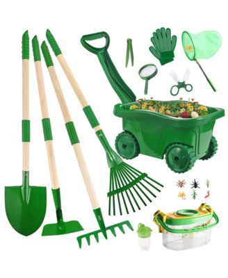 XDOVET Kids Gardening Tool Set Wheelbarrow Shovel Rake Yard Outdoor Play Toys
