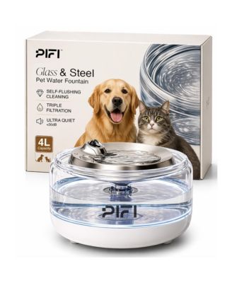 PiFi Sapphire Dog Glass Water Fountain, 4L, Ultra-Quiet