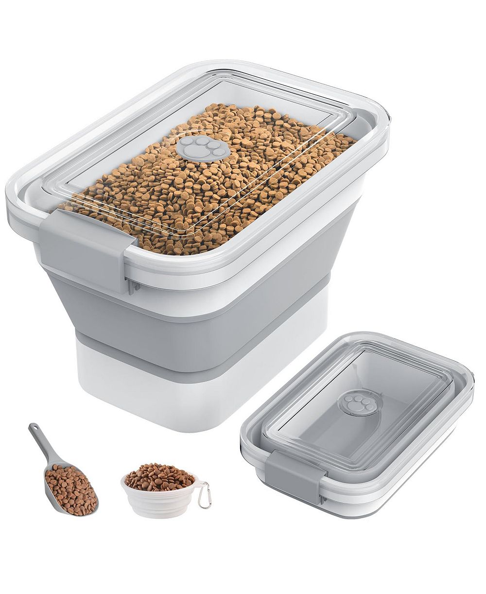 ARONKL Collapsible Pet Food Storage Container Airtight Lid With Scoop Bowl For Dog Cat Food Rice Flour