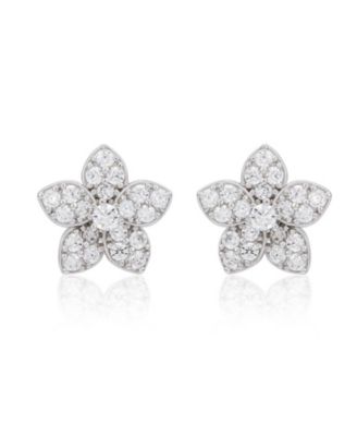 Suzy Levian New York Sterling Silver Cubic Zirconia Pave Flower Stud Earrings
