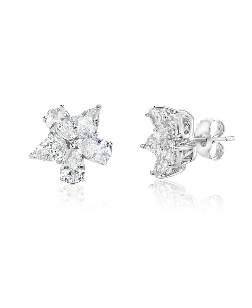 SUZY LEVIAN NEW YORK Sterling Silver Cubic Zirconia Flower Cluster Earrings