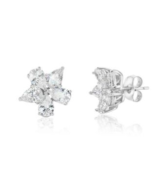 SUZY LEVIAN NEW YORK Sterling Silver Cubic Zirconia Flower Cluster Earrings