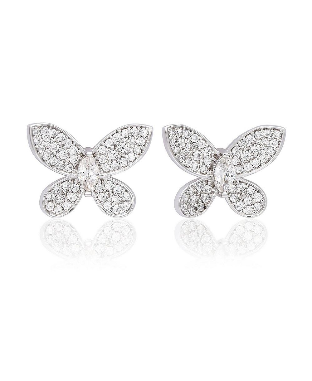 Серьги-гвоздики Suzy Levian New York Sterling Silver Pave Cubic Zirconia Butterfly Stud Earrings