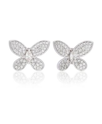 Suzy Levian New York Sterling Silver Pave Cubic Zirconia Butterfly Stud Earrings