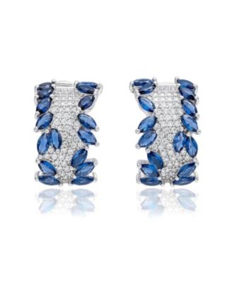 Suzy Levian New York Sterling Silver Pave Cubic Zirconia Marquise Burst Huggie Earrings