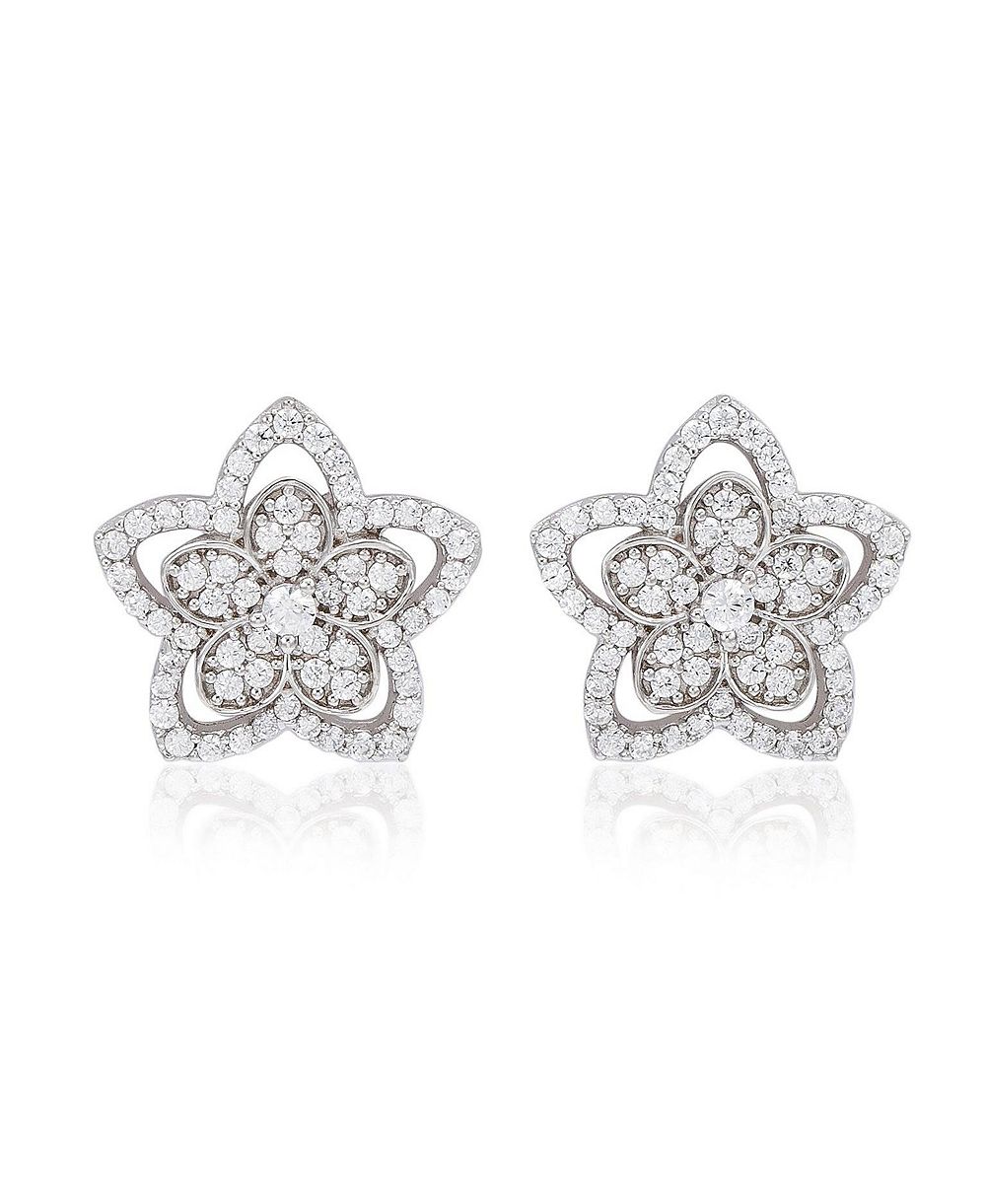 Suzy Levian New York серьги-гвоздики из стерлингового серебра с фианитами в форме цветка