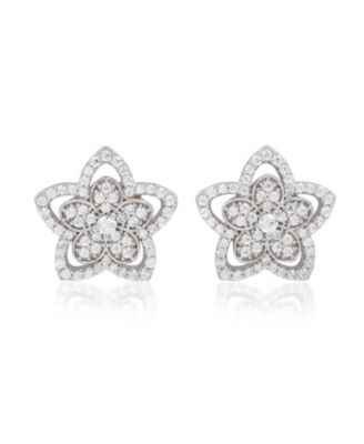 Suzy Levian New York  Sterling Silver Pave Cubic Zirconia Flower Halo Stud Earrings