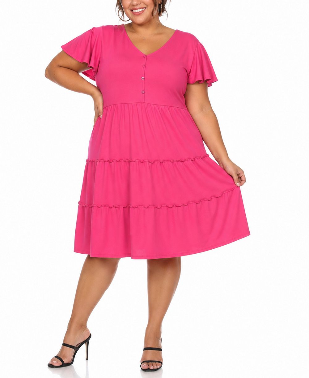 White Mark Plus Size Ruffle-Sleeve Tiered Dress