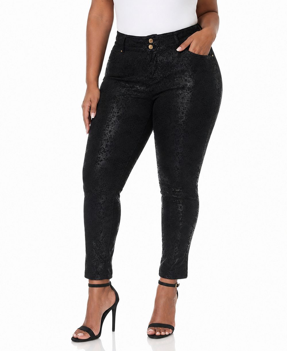 White Mark Plus Size Snake Print High-Rise Ankle Pants