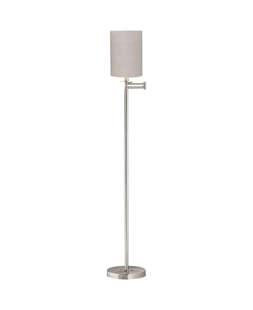 360 Lighting Modern Swing Arm Floor Lamp 60.5" Tall Brushed Nickel Linen Cylinder Shade for Living Room Reading Bedroom Office