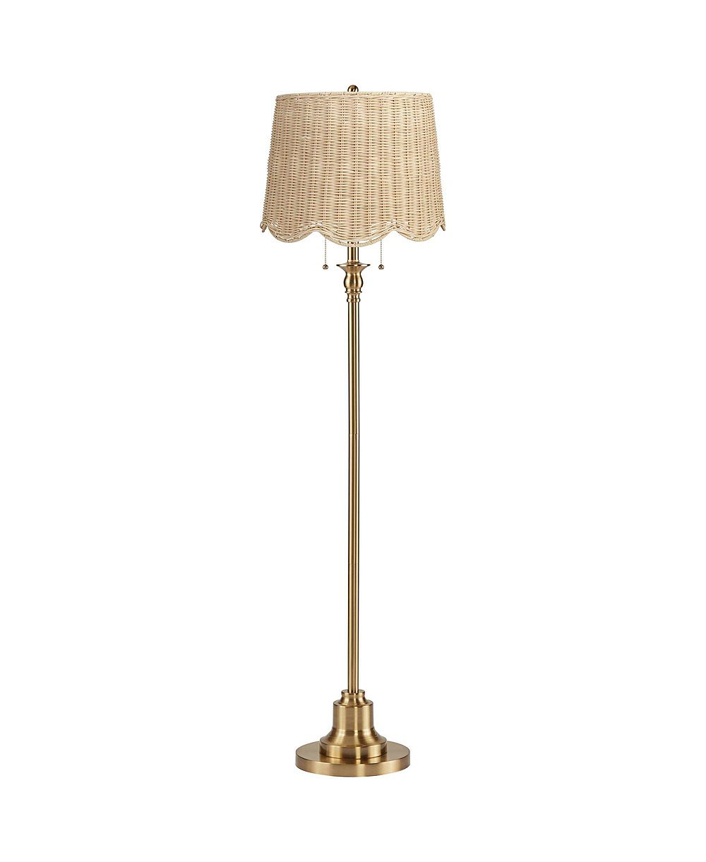 Possini Euro Design Dyna 58"H Antique Brass and Rattan Drum Shade 2-Light Floor Lamp