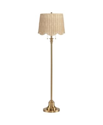 Possini Euro Design Dyna 58"H Antique Brass and Rattan Drum Shade 2-Light Floor Lamp