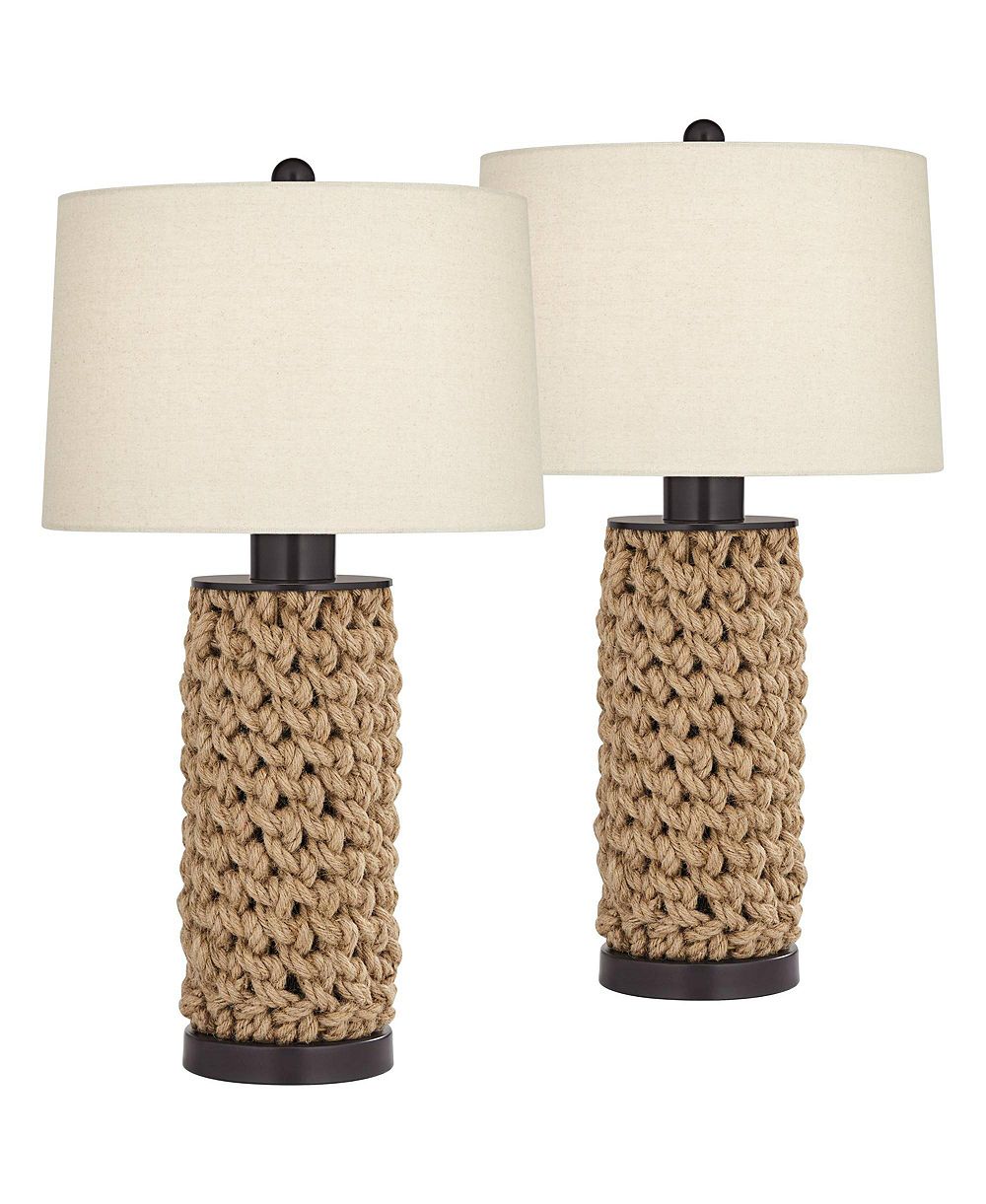 360 Lighting Ciera 25 1/4" High Farmhouse Rustic Modern Table Lamps Set of 2 Natural Bronze Rope Wrapped Living Room Bedroom