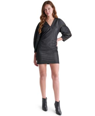 BCBG Women's Denim V-Neck 3/4-Sleeve Mini Dress