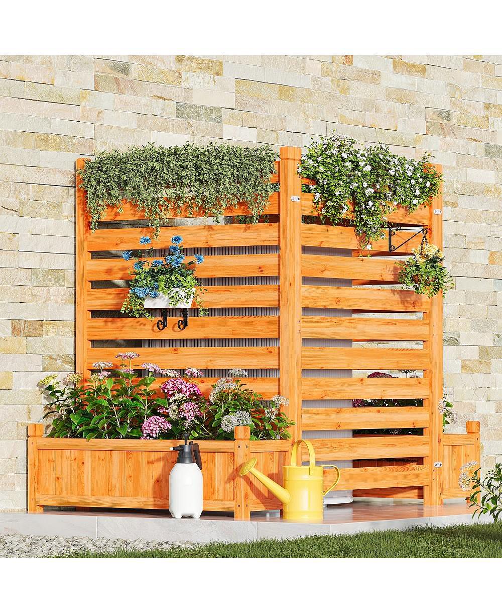 AOXUN Decorative Fence Planter Set of 3  C Cedar Wood Garden Border