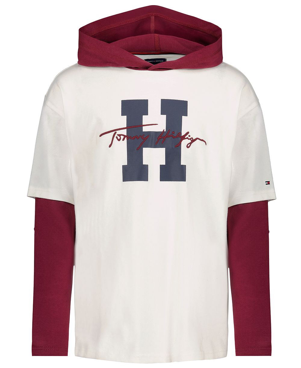 Tommy Hilfiger Boys' 2T-7 H Script Hooded Doubler Graphic Tee