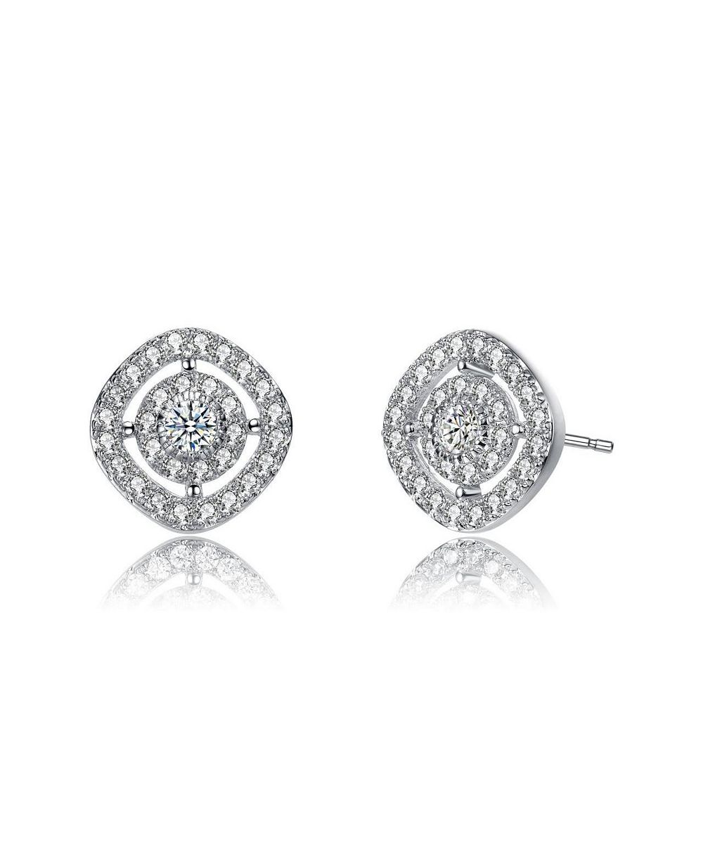 Rachel Glauber Elegant CZ Square Frame Stud Earrings
