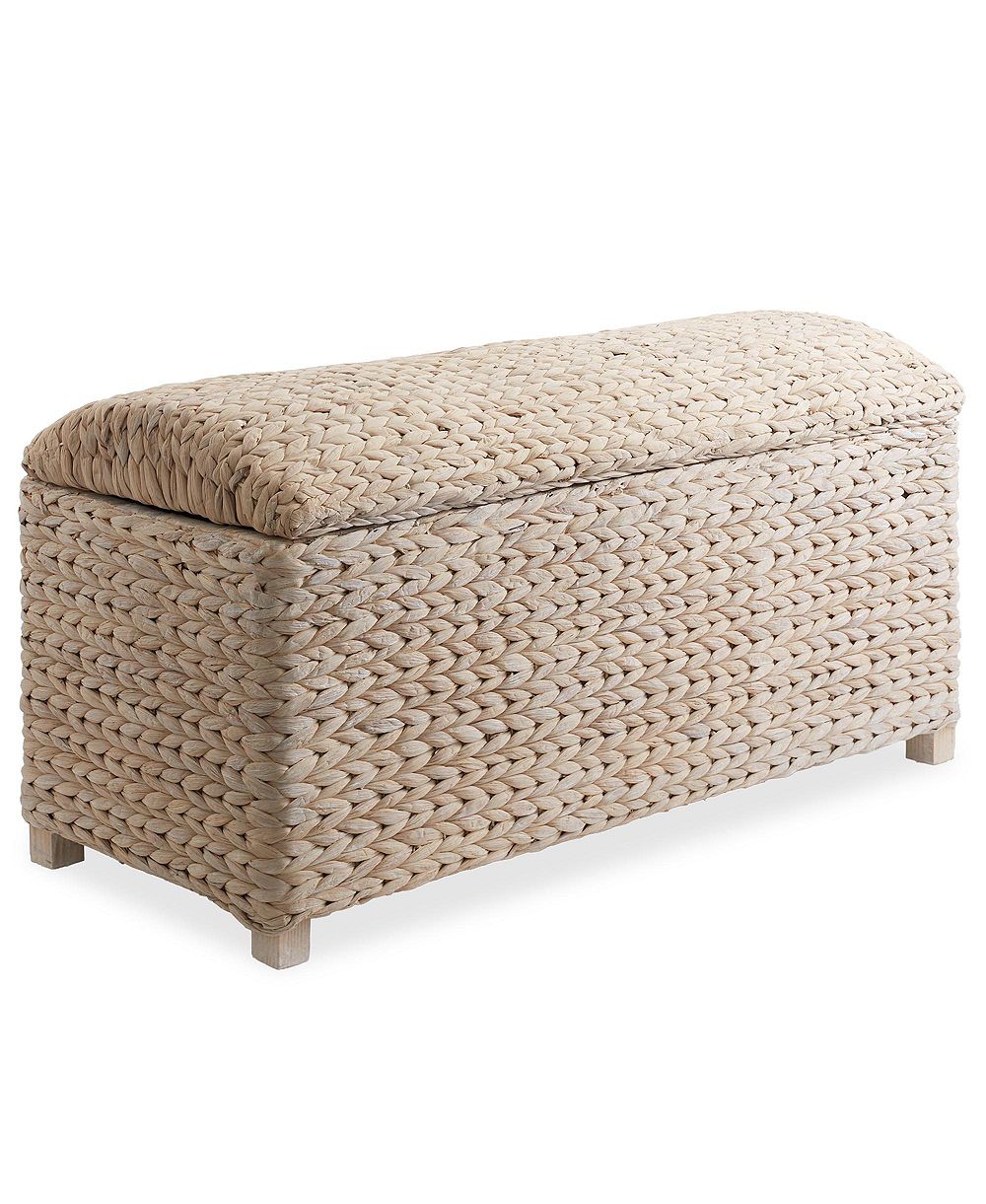 Casafield Storage Trunk с Curved Lid, Safety Hinge - Whitewash, Water Hyacinth Wicker Storage Chest Basket