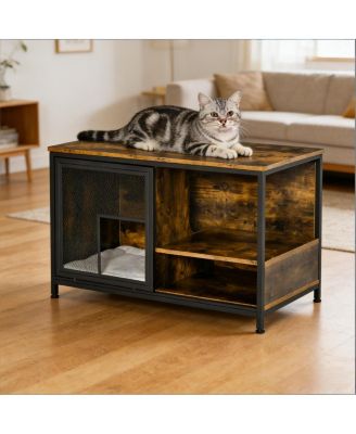 6thdruple Modern Cat House End Table, Pet Furniture with Cushion and Vent