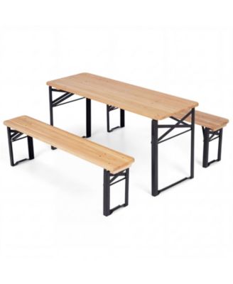 Costway 43.5 Inch Folding Kids Picnic Table and Bench Set with 0.8" Thick Fir Wood Top