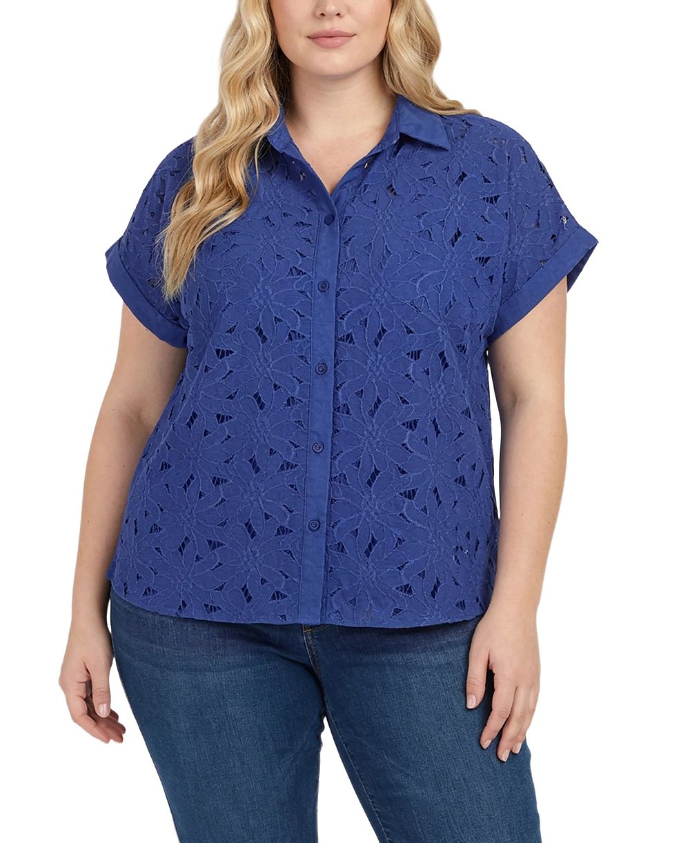 NY Collection Plus Size Short-Sleeve Eyelet Top