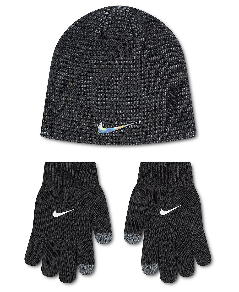 Nike детский комплект из шапки-бини и перчаток с многослойной полоской, размер 8-20, 2 предмета
