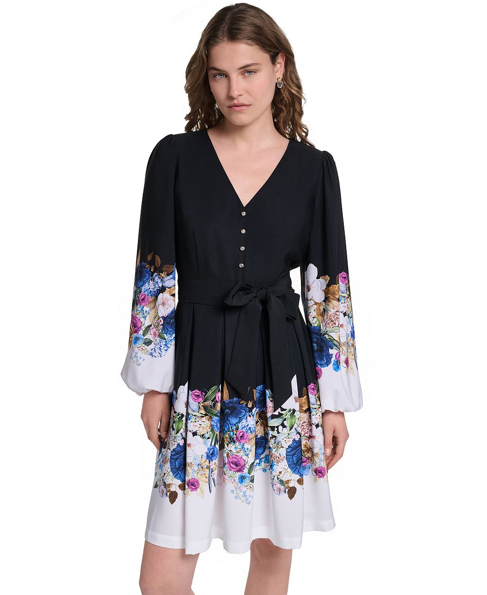 Женское платье KARL LAGERFELD PARIS Floral Long-Sleeve Button-Front