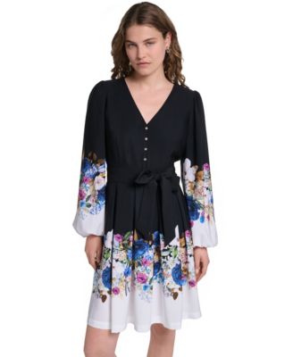 Женское платье KARL LAGERFELD PARIS Floral Long-Sleeve Button-Front
