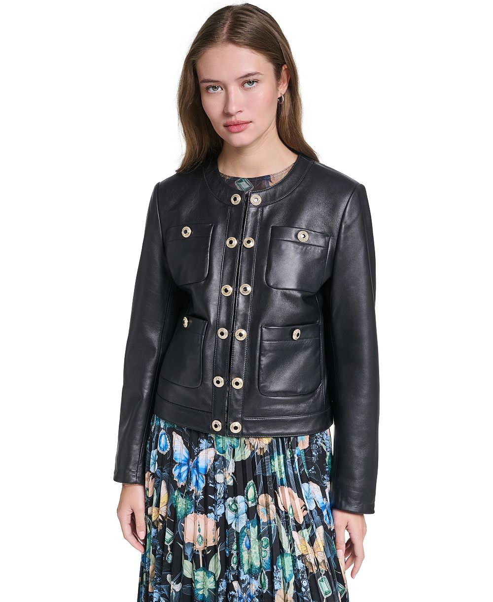 KARL LAGERFELD PARIS Women's Leather Button-Front Jacket