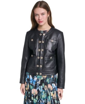 KARL LAGERFELD PARIS Women's Leather Button-Front Jacket
