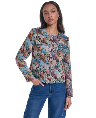 KARL LAGERFELD PARIS Women's Gold-Button Four-Pocket Jacket