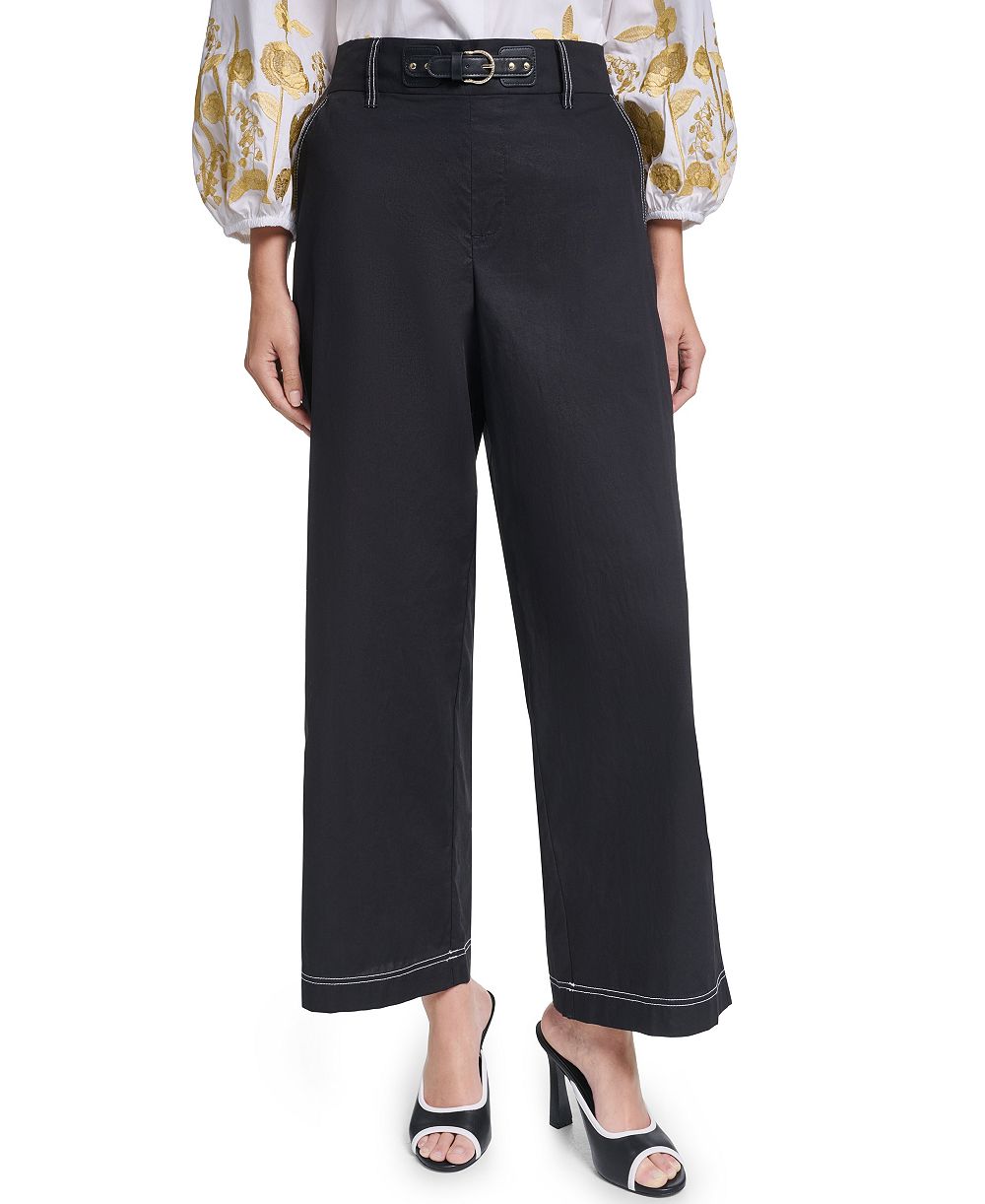 KARL LAGERFELD PARIS Women’s Fixed Belt Mid-Rise Straight Ankle Pants