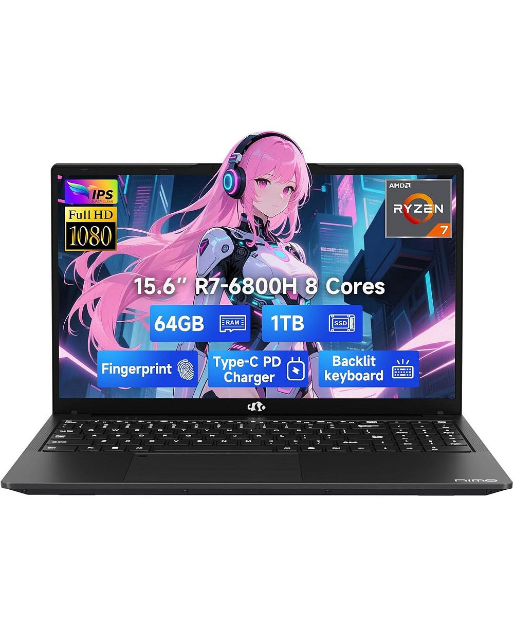 Игровой ноутбук NIMO 15.6" IPS FHD AMD Ryzen 7 6800H 64GB RAM 1TB SSD 4.7GHz Fingerprint 100W