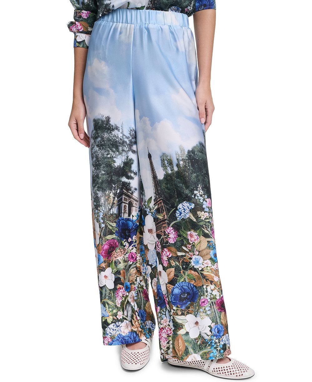 KARL LAGERFELD PARIS Women's Paris Scene Printed Pull-On Pants