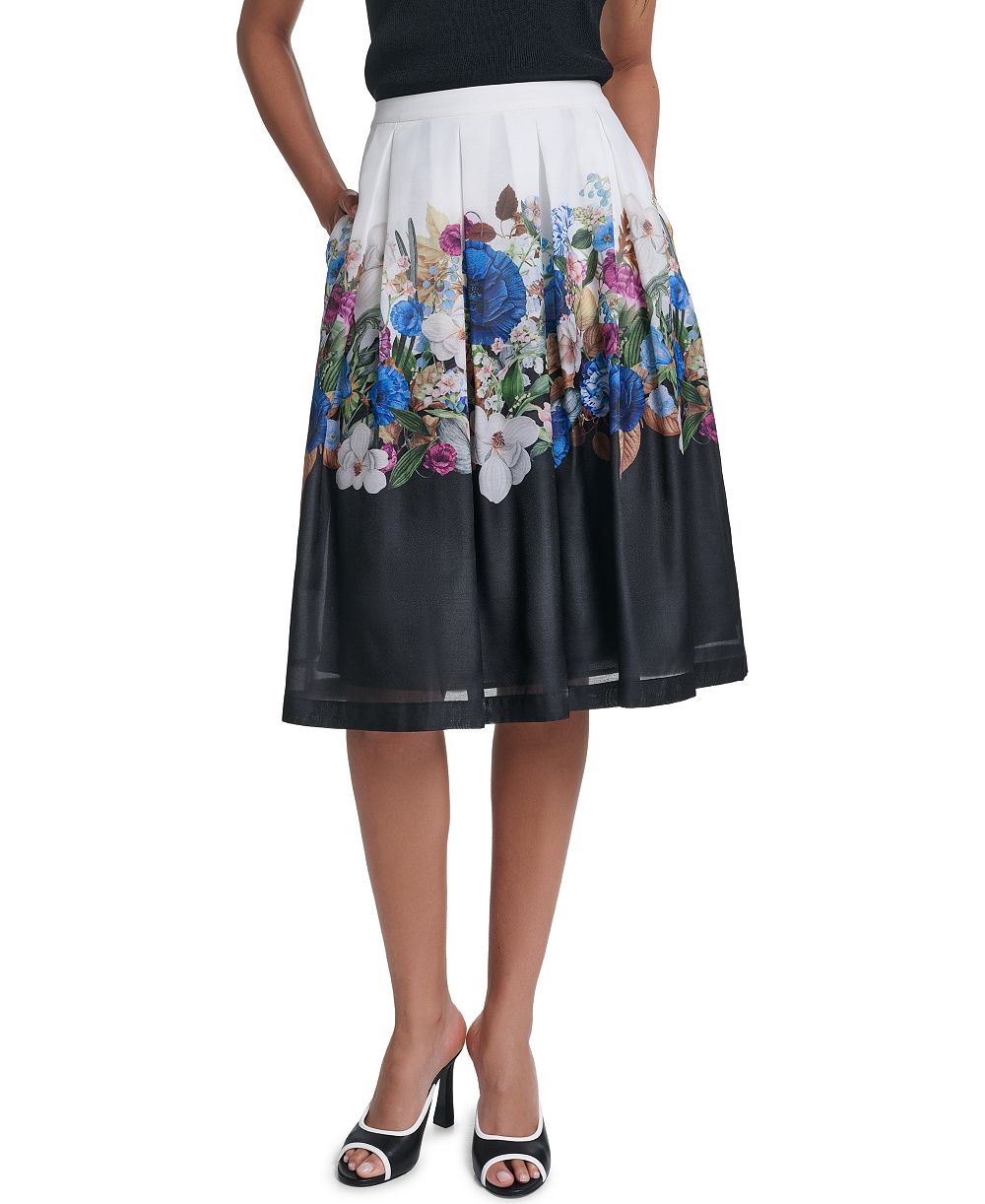 KARL LAGERFELD PARIS Women's Printed Organza Floral Stripe A-Line Skirt