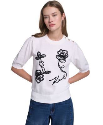 KARL LAGERFELD PARIS Women's Embroidered Crewneck Sweater