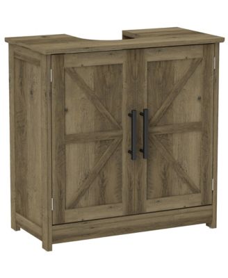 BUSDAYS   Farmhouse Pedestal Sink Storage Cabinet Bathroom Sink Cabinet with 2 Barn Doors and Adjustable Shelf