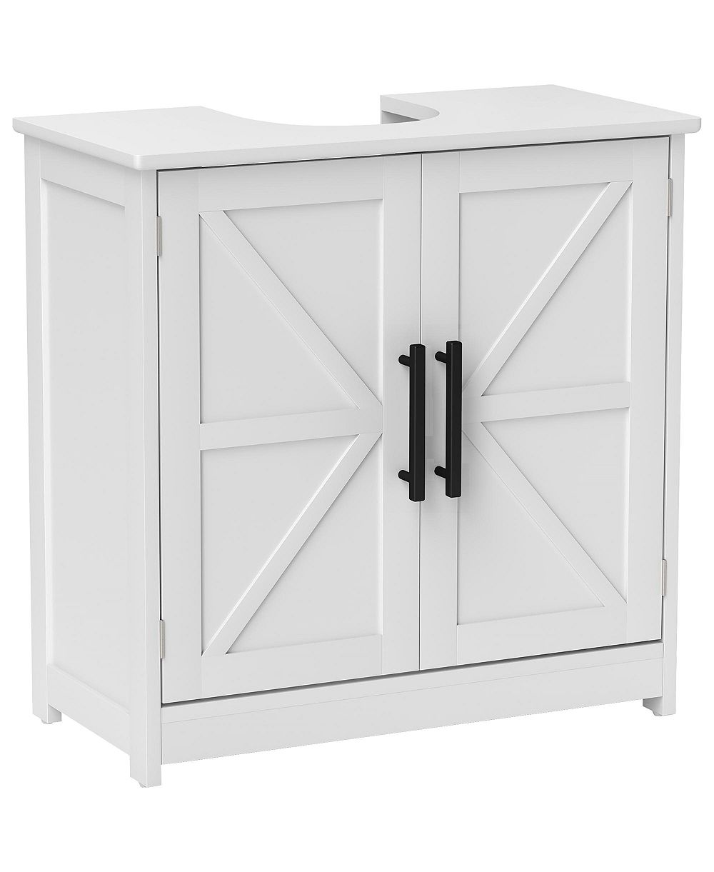 BUSDAYS   Farmhouse Pedestal Sink Storage Cabinet Bathroom Sink Cabinet with 2 Barn Doors and Adjustable Shelf
