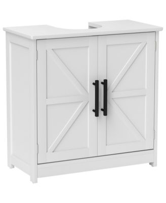 BUSDAYS   Farmhouse Pedestal Sink Storage Cabinet Bathroom Sink Cabinet with 2 Barn Doors and Adjustable Shelf