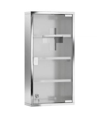 BUSDAYS 12 x 24 Inch Lockable Medicine Cabinet 4 Tier Stainless Steel Medical Wall Box with 2 Keys and Shelves for Bathroom