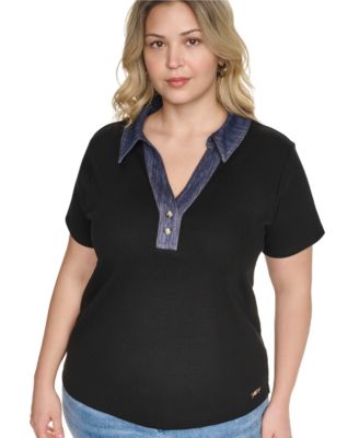 Женский топ KARL LAGERFELD PARIS Plus Size с воротником и коротким рукавом