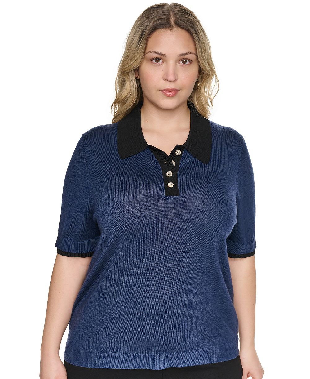 Женский свитер KARL LAGERFELD PARIS Plus Size с воротником Джонни, с коротким рукавом