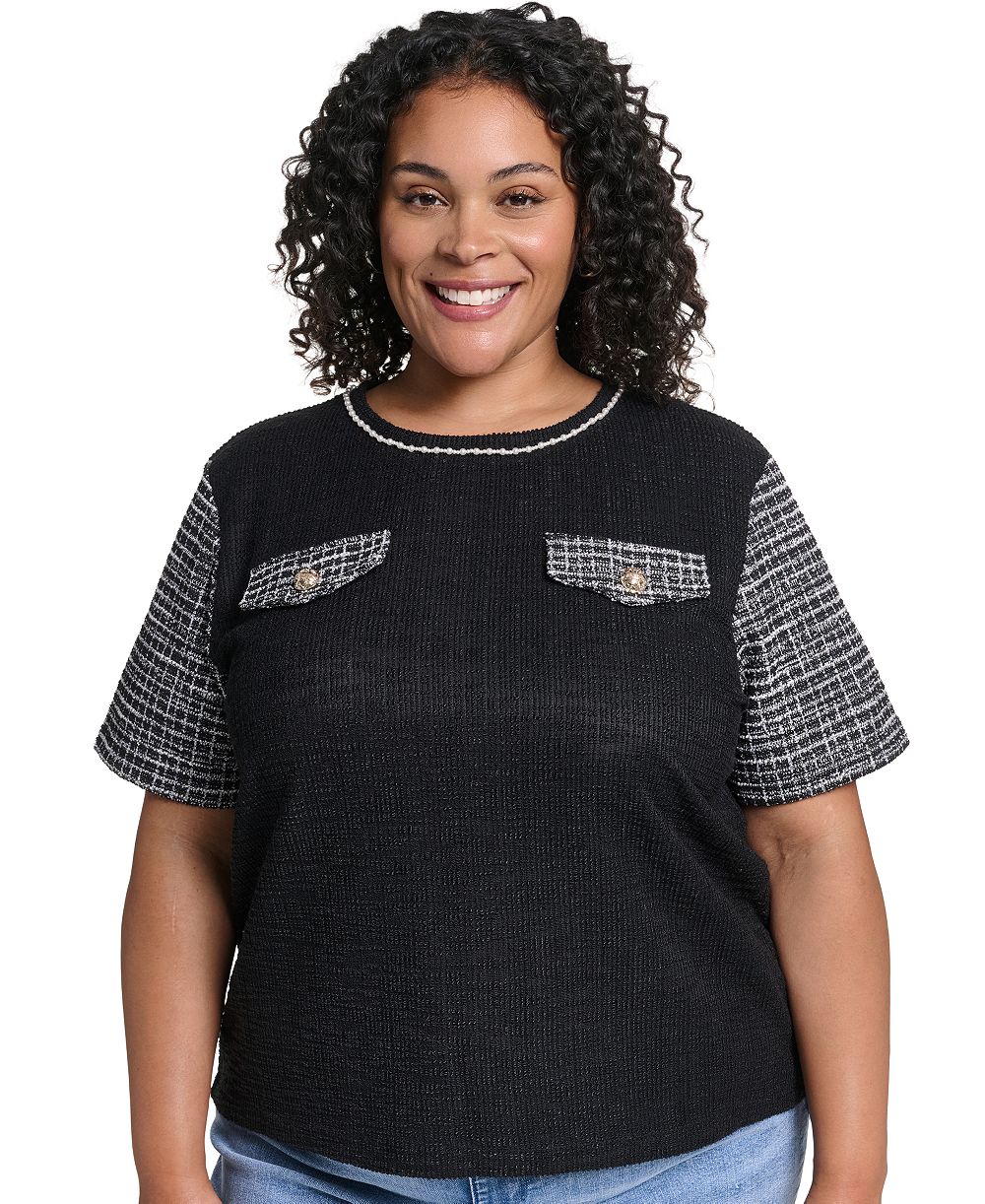 KARL LAGERFELD PARIS топ из твида с коротким рукавом, Plus Size