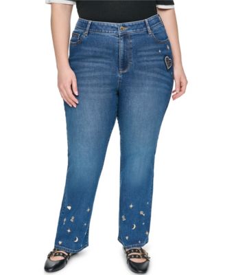 KARL LAGERFELD PARIS Джинсы Plus Size Embroidered Motif Mid-Rise Bootcut