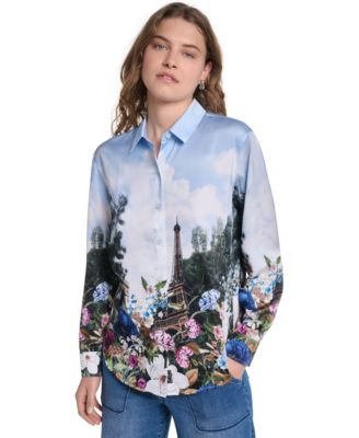 KARL LAGERFELD PARIS Women's Printed Collared Neck Blouse