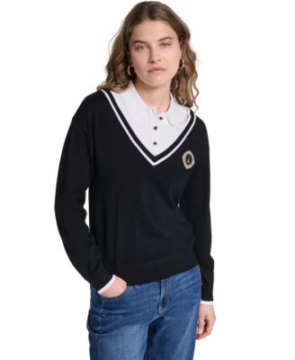 Женский джемпер с воротником KARL LAGERFELD PARIS Women's Twofer Collared Sweater