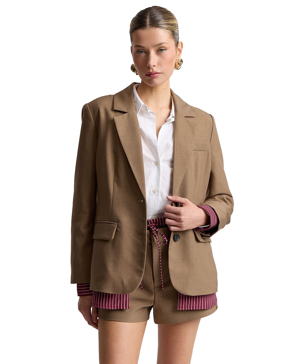 Avec Les Filles Women's Relaxed Notch Lapel Collar Blazer & Stripe Shirt Insert