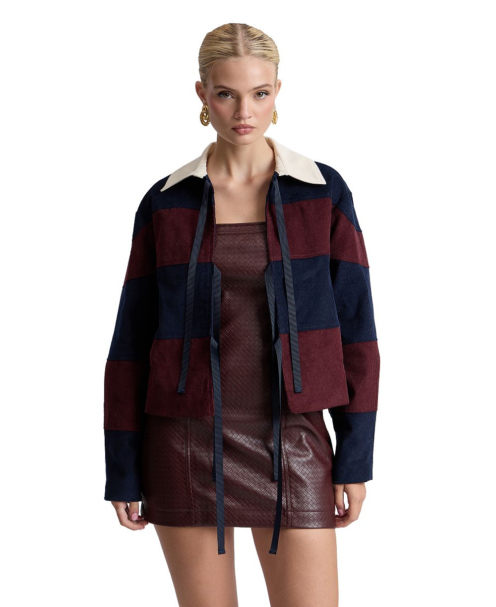 Avec Les Filles Women's Striped Rugby Front Tie Jacket